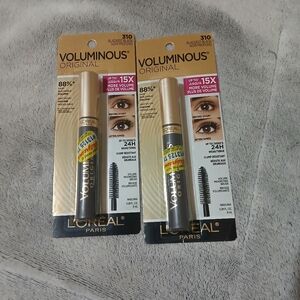 2 L'Oreal Voluminous Original Mascara 310 Blackest Black, 0.28 fl oz (8 Ml)